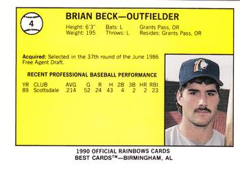 1990 Best Charleston Rainbows #4 Brian Beck  Back