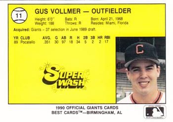 1990 Best Clinton Giants #11 Gus Vollmer  Back