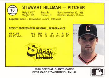 1990 Best Clinton Giants #18 Stewart Hillman  Back