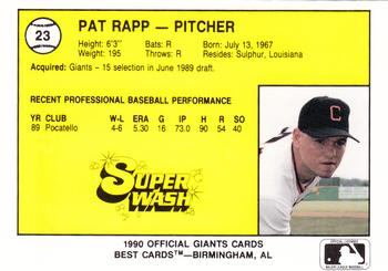1990 Best Clinton Giants #23 Pat Rapp  Back