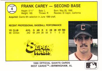 1990 Best Clinton Giants #4 Frank Carey  Back