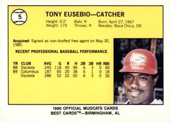 1990 Best Columbus Mudcats #5 Tony Eusebio  Back