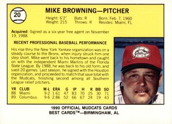 1990 Best Columbus Mudcats #20 Mike Browning  Back