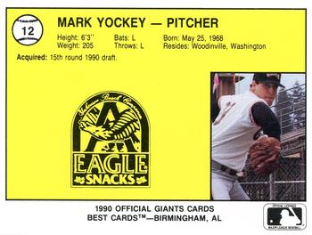 1990 Best Everett Giants #12 Mark Yockey  Back