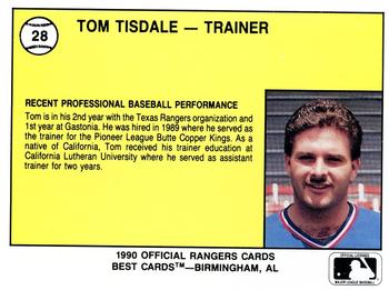 1990 Best Gastonia Rangers #28 Tom Tisdale  Back