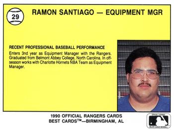 1990 Best Gastonia Rangers #29 Ramon Santiago Back
