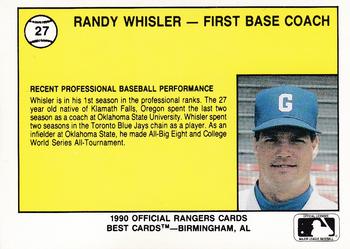 1990 Best Gastonia Rangers #27 Randy Whisler Back