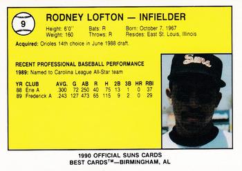 1990 Best Hagerstown Suns #9 Rodney Lofton  Back