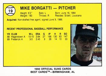 1990 Best Hagerstown Suns #19 Mike Borgatti  Back