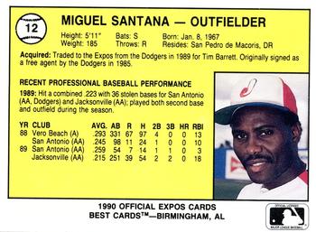 1990 Best Jacksonville Expos #12 Miguel Santana  Back