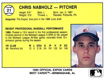 1990 Best Jacksonville Expos #21 Chris Nabholz  Back