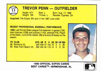 1990 Best Jacksonville Expos #11 Trevor Penn  Back