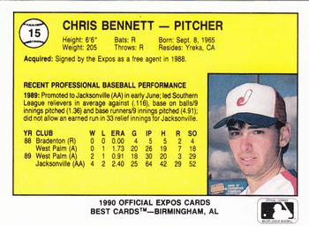 1990 Best Jacksonville Expos #15 Chris Bennett  Back