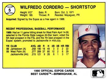 1990 Best Jacksonville Expos #5 Wilfredo Cordero Back