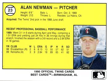 1990 Best Kenosha Twins #23 Alan Newman  Back