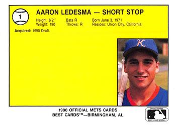 1990 Best Kingsport Mets #1 Aaron Ledesma  Back