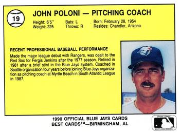 1990 Best Knoxville Blue Jays #19 John Poloni Back