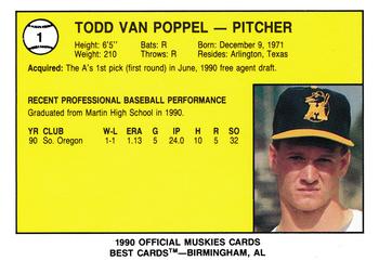 1990 Best Madison Muskies #1 Todd Van Poppel  Back