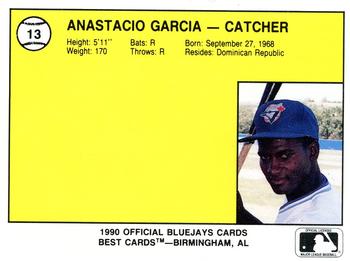 1990 Best Medicine Hat Blue Jays #13 Anastacio Garcia  Back