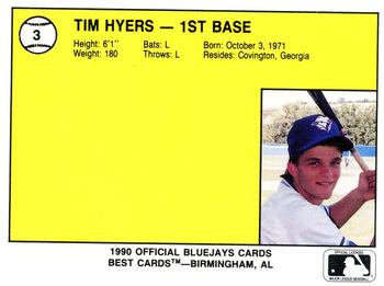 1990 Best Medicine Hat Blue Jays #3 Tim Hyers  Back