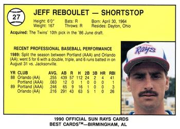 1990 Best Orlando Sun Rays #27 Jeff Reboulet  Back