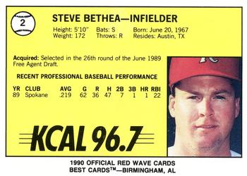 1990 Best Riverside Red Wave #2 Steve Bethea  Back