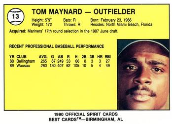 1990 Best San Bernardino Spirit #13 Tom Maynard  Back
