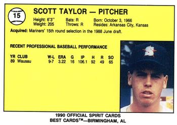 1990 Best San Bernardino Spirit #15 Scott Taylor Back
