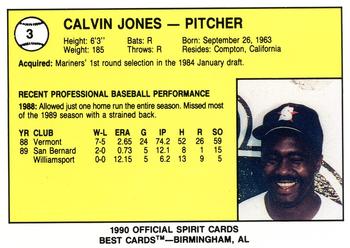 1990 Best San Bernardino Spirit #3 Calvin Jones  Back