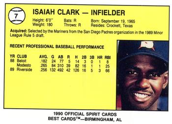 1990 Best San Bernardino Spirit #7 Isaiah Clark  Back