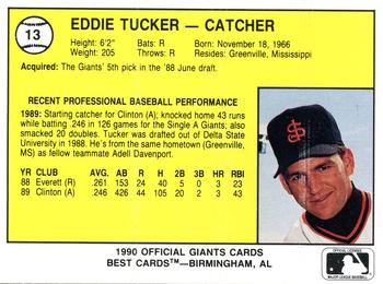 1990 Best San Jose Giants #13 Scooter Tucker  Back