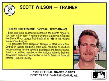 1990 Best San Jose Giants #27 Scott Wilson  Back
