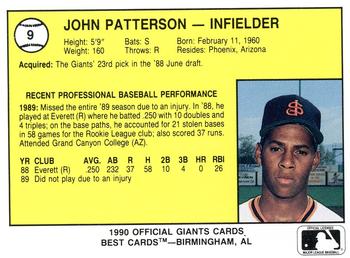 1990 Best San Jose Giants #9 John Patterson  Back