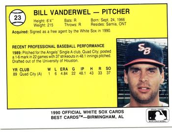 1990 Best South Bend White Sox #23 Bill Vanderwel  Back