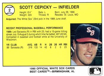 1990 Best South Bend White Sox #2 Scott Cepicky  Back