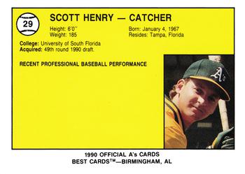 1990 Best Southern Oregon Athletics #29 Scott Henry  Back