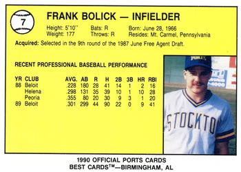 1990 Best Stockton Ports #7 Frank Bolick  Back