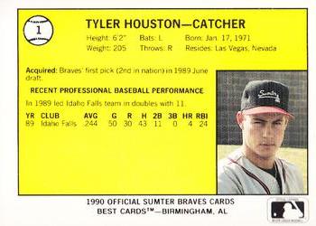 1990 Best Sumter Braves #1 Tyler Houston  Back