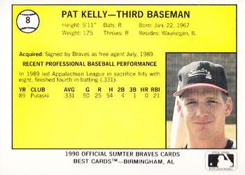 1990 Best Sumter Braves #8 Pat Kelly Back