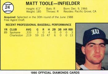 1990 Best Waterloo Diamonds #24 Matt Toole  Back