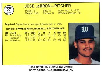 1990 Best Waterloo Diamonds #27 Jose Lebron  Back