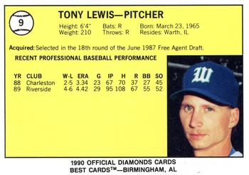 1990 Best Waterloo Diamonds #9 Tony Lewis  Back