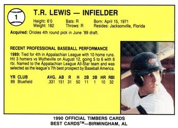 1990 Best Wausau Timbers #1 T.R. Lewis  Back