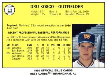 1990 Best Williamsport Bills #13 Dru Kosco  Back