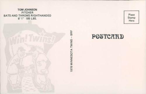 1978 Minnesota Twins Postcards #NNO Tom Johnson Back