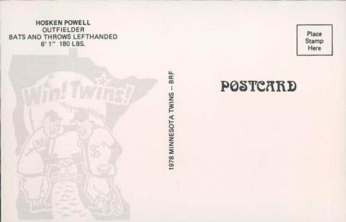 1978 Minnesota Twins Postcards #NNO Hosken Powell Back