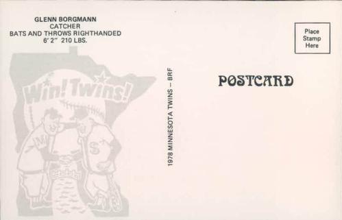 1978 Minnesota Twins Postcards #NNO Glenn Borgmann Back