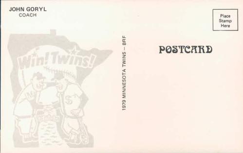 1979 Minnesota Twins Postcards #NNO John Goryl Back