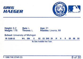 1990 Star Bristol Tigers #8 Greg Haeger Back