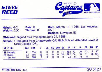 1990 Star Shreveport Captains #20 Steve Reed Back
